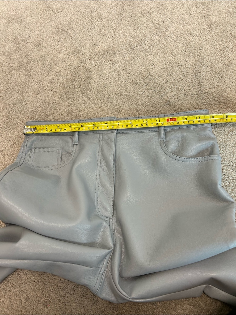 Aritzia Wilfred Faux Leather Straight Leg Pants Light Blue Grey Size 8 - Picture 8 of 14